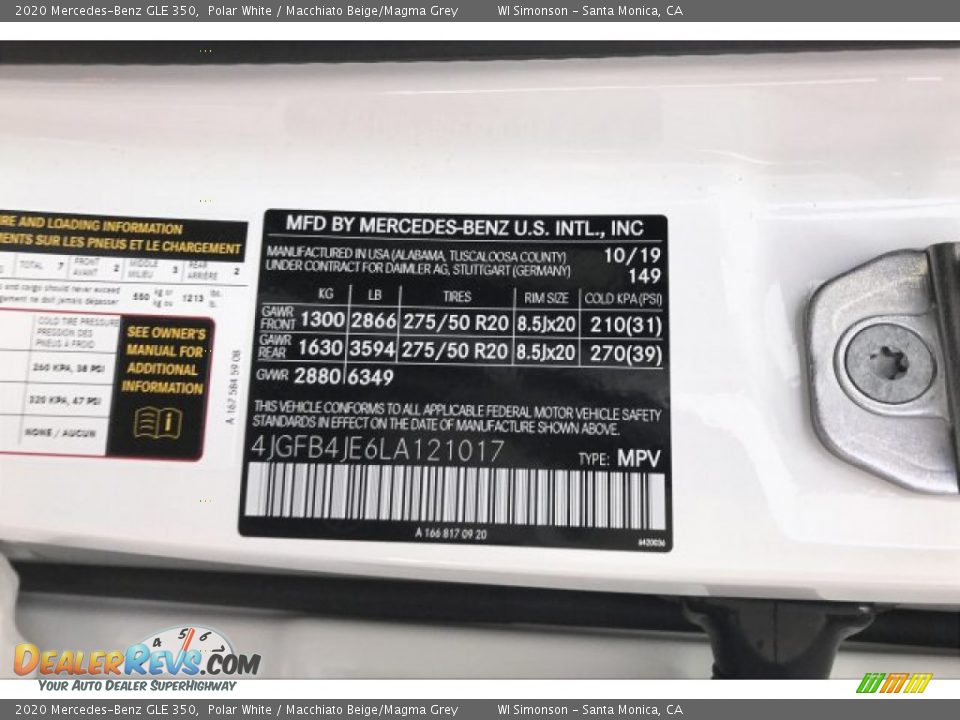 2020 Mercedes-Benz GLE 350 Polar White / Macchiato Beige/Magma Grey Photo #10