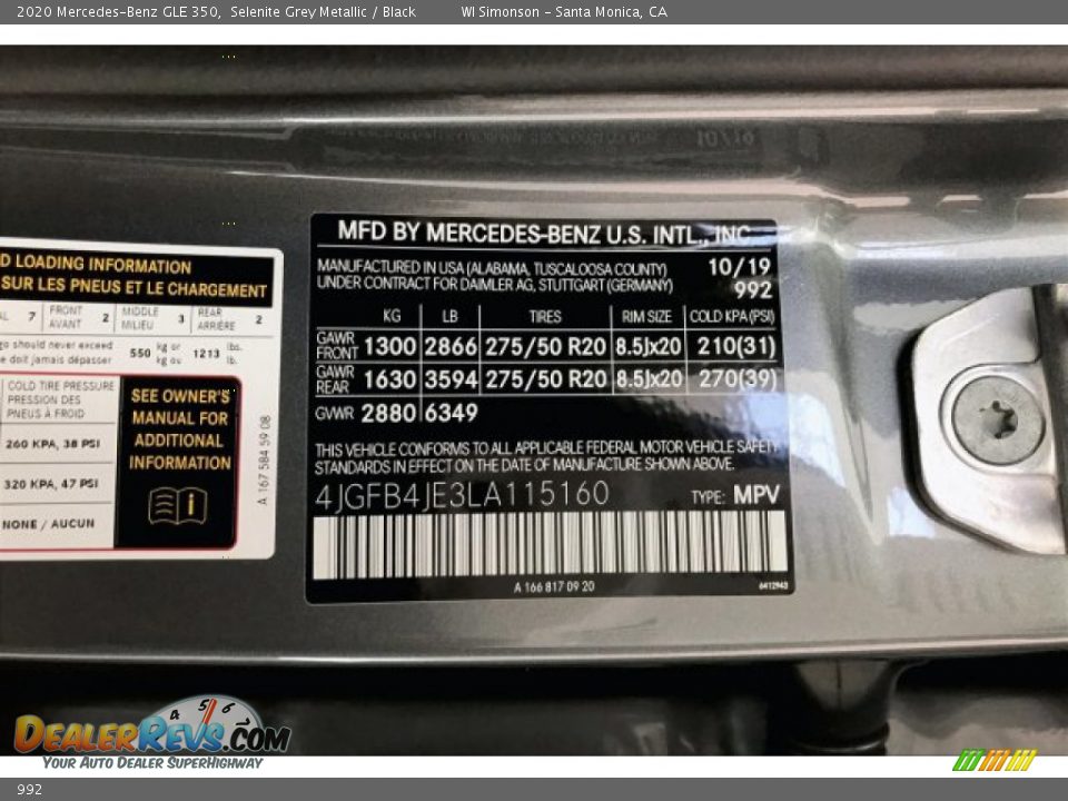 Mercedes-Benz Color Code 992 Selenite Grey Metallic