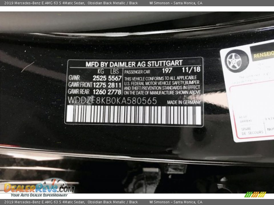 2019 Mercedes-Benz E AMG 63 S 4Matic Sedan Obsidian Black Metallic / Black Photo #9