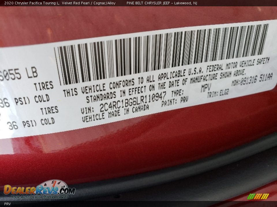 Chrysler Color Code PRV Velvet Red Pearl