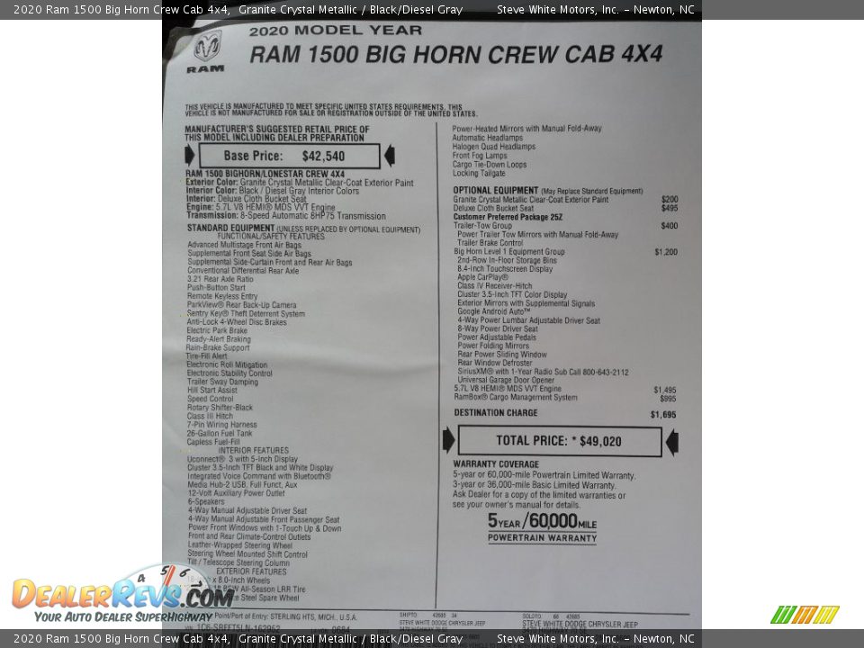 2020 Ram 1500 Big Horn Crew Cab 4x4 Granite Crystal Metallic / Black/Diesel Gray Photo #34