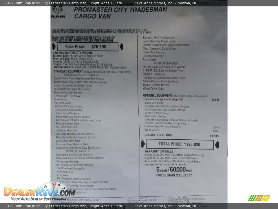 2019 Ram ProMaster City Tradesman Cargo Van Bright White / Black Photo #27