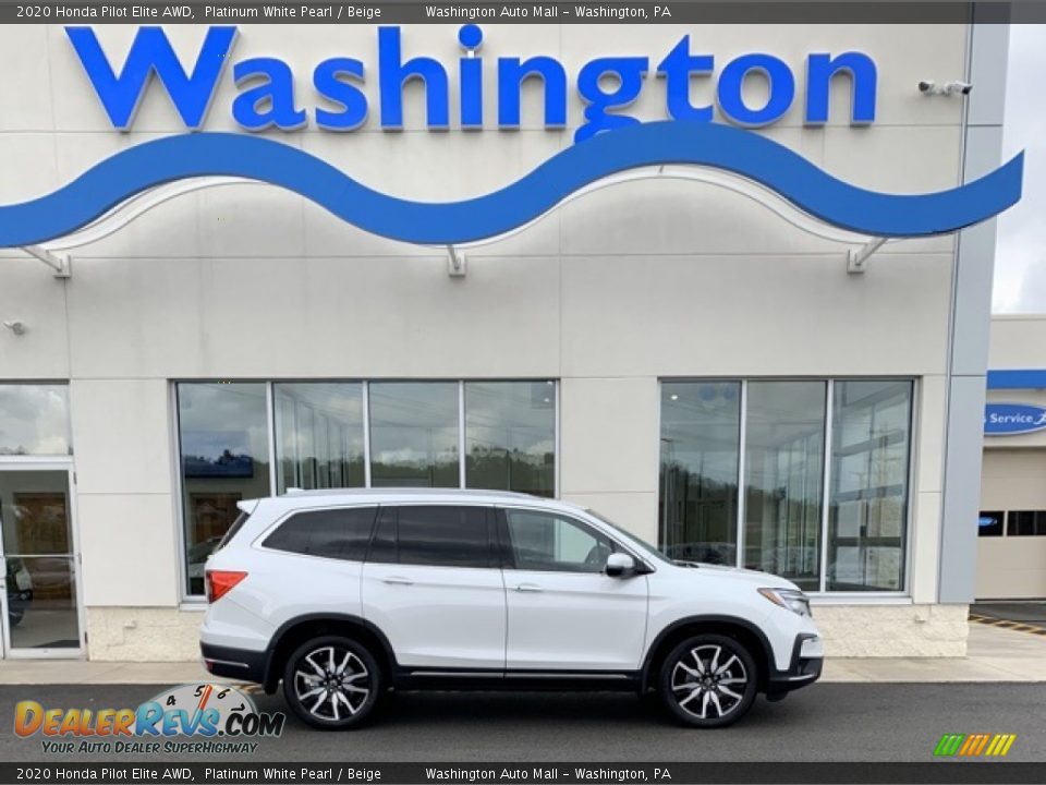 2020 Honda Pilot Elite AWD Platinum White Pearl / Beige Photo #1
