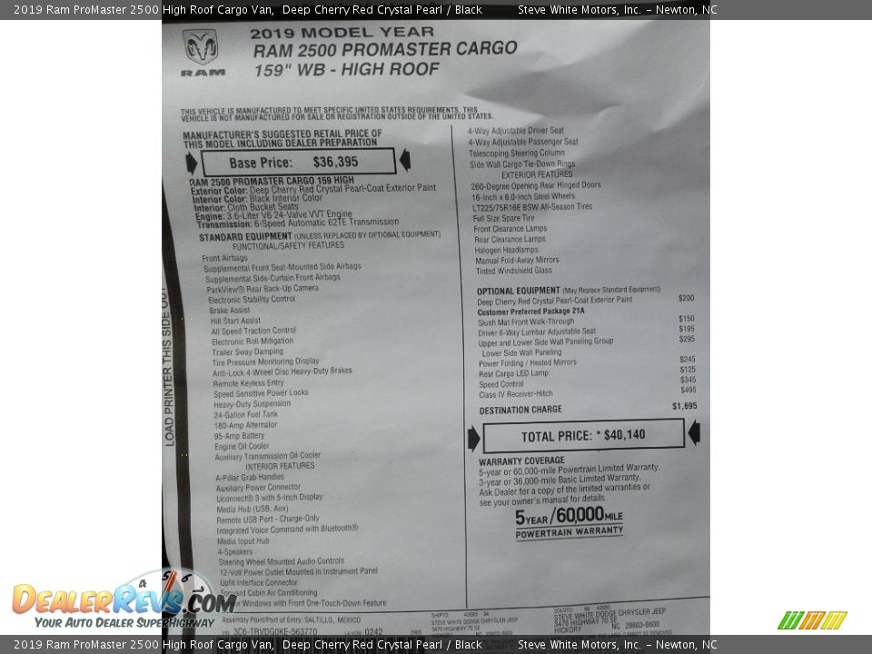 2019 Ram ProMaster 2500 High Roof Cargo Van Deep Cherry Red Crystal Pearl / Black Photo #28