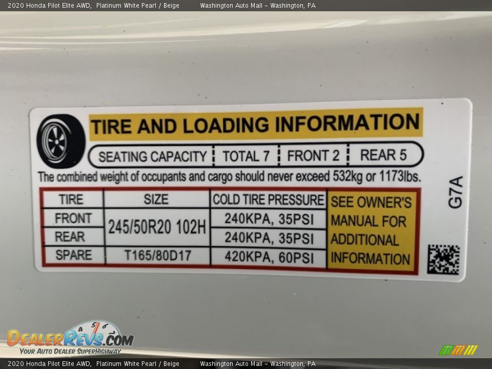 2020 Honda Pilot Elite AWD Platinum White Pearl / Beige Photo #8