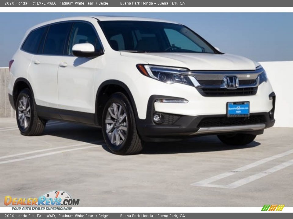 2020 Honda Pilot EX-L AWD Platinum White Pearl / Beige Photo #1