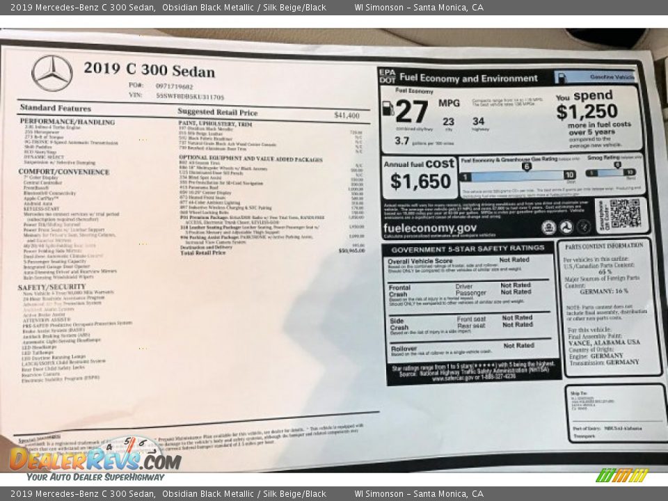 2019 Mercedes-Benz C 300 Sedan Obsidian Black Metallic / Silk Beige/Black Photo #10