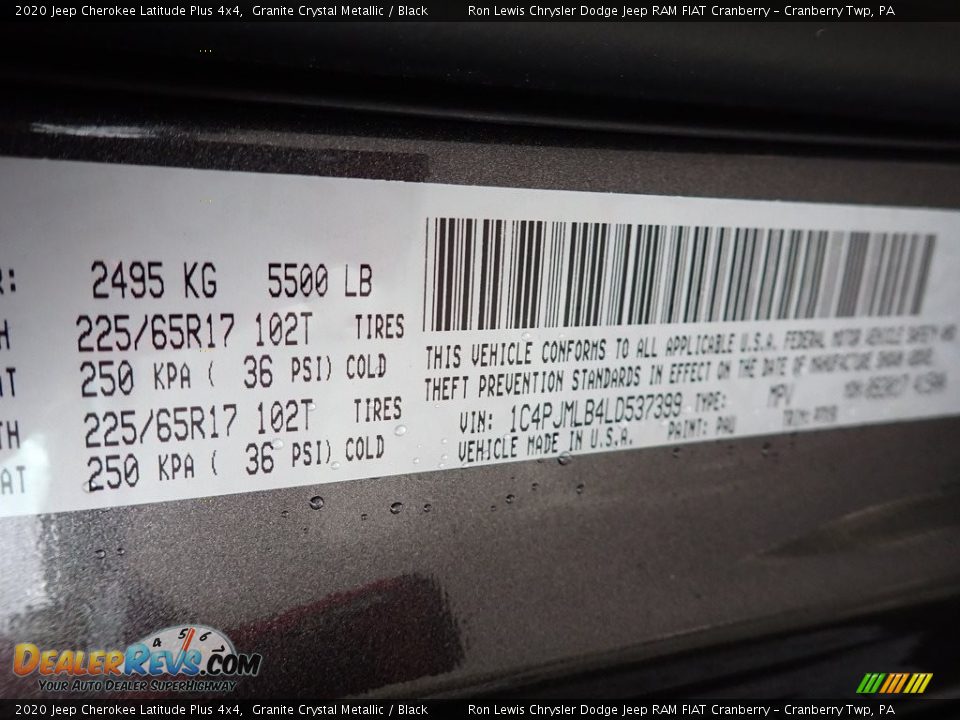 2020 Jeep Cherokee Latitude Plus 4x4 Granite Crystal Metallic / Black Photo #13