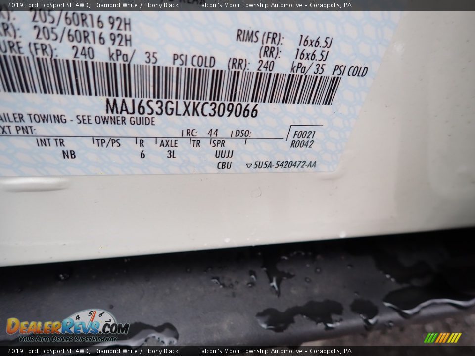 2019 Ford EcoSport SE 4WD Diamond White / Ebony Black Photo #12
