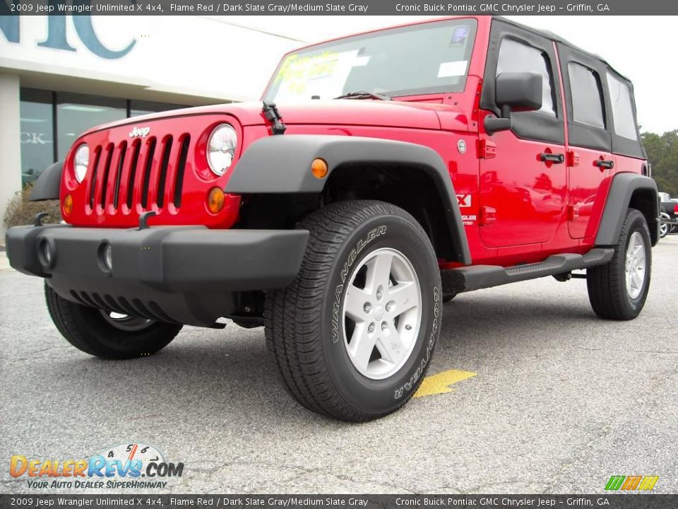 2009 Jeep Wrangler Unlimited X 4x4 Flame Red / Dark Slate Gray/Medium Slate Gray Photo #2