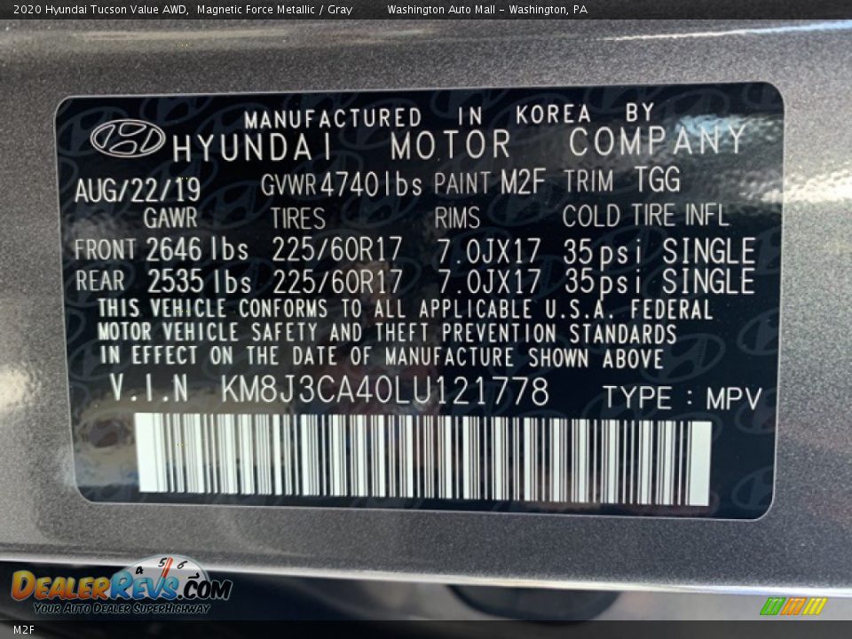 Hyundai Color Code M2F Magnetic Force Metallic