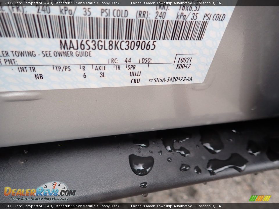 2019 Ford EcoSport SE 4WD Moondust Silver Metallic / Ebony Black Photo #12