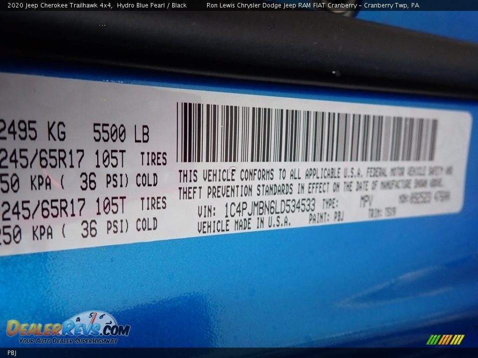 Jeep Color Code PBJ Hydro Blue Pearl