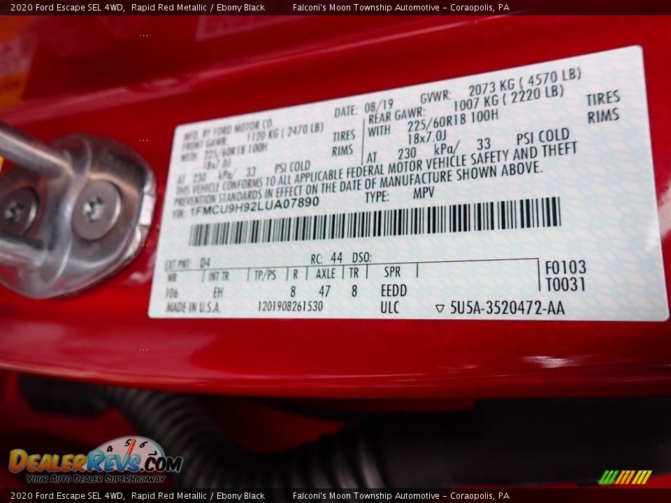 2020 Ford Escape SEL 4WD Rapid Red Metallic / Ebony Black Photo #12