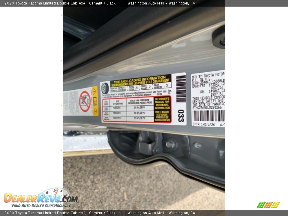Info Tag of 2020 Toyota Tacoma Limited Double Cab 4x4 Photo #12