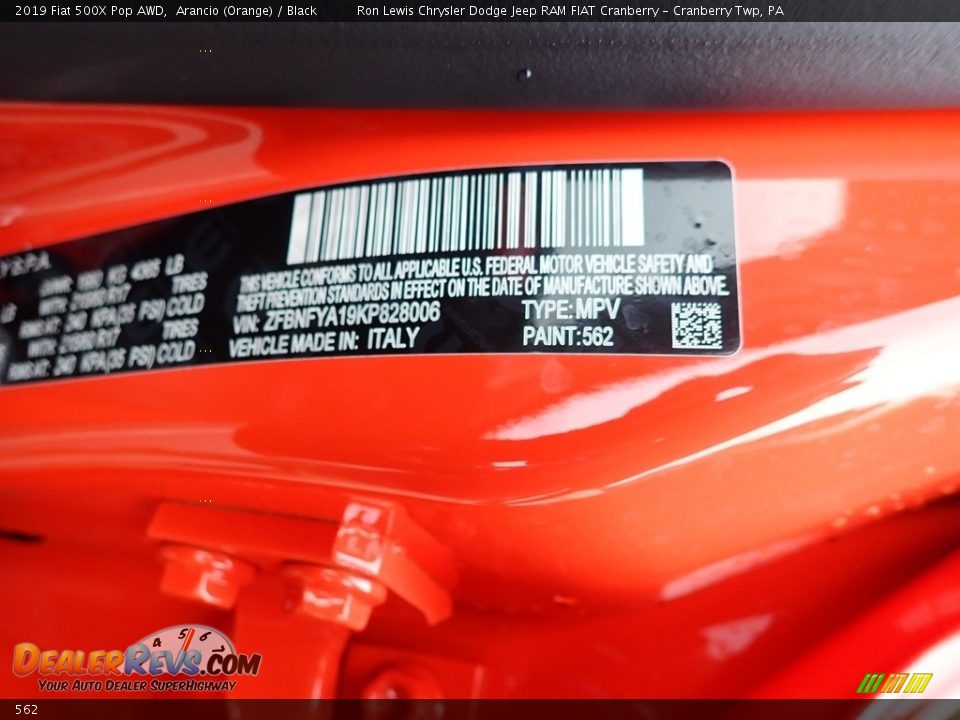 Fiat Color Code 562 Arancio (Orange)