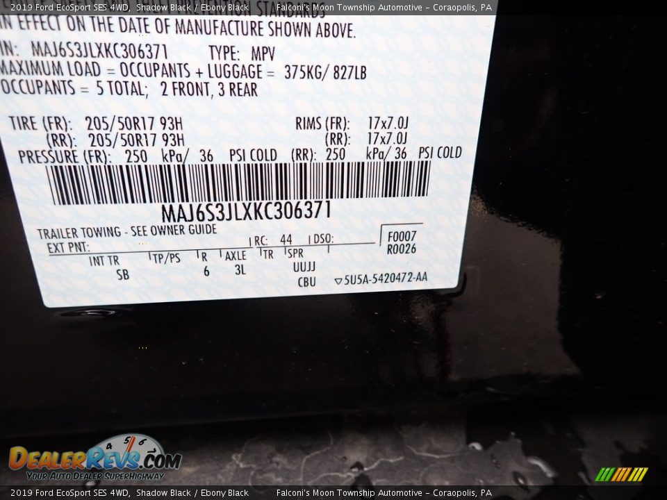 2019 Ford EcoSport SES 4WD Shadow Black / Ebony Black Photo #12