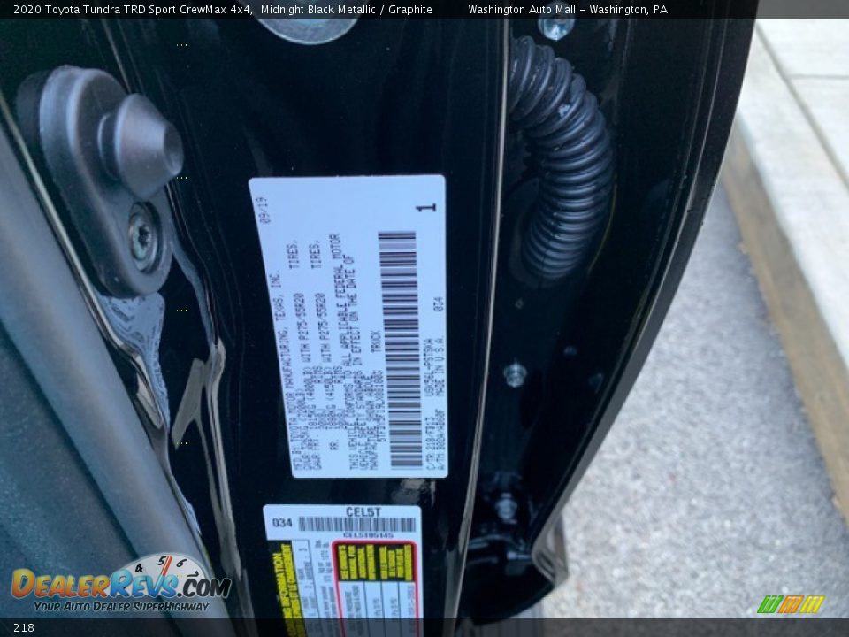 Toyota Color Code 218 Midnight Black Metallic