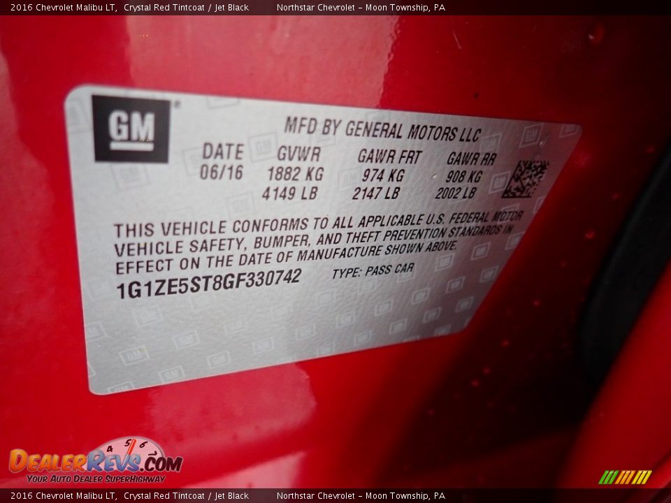 2016 Chevrolet Malibu LT Crystal Red Tintcoat / Jet Black Photo #28