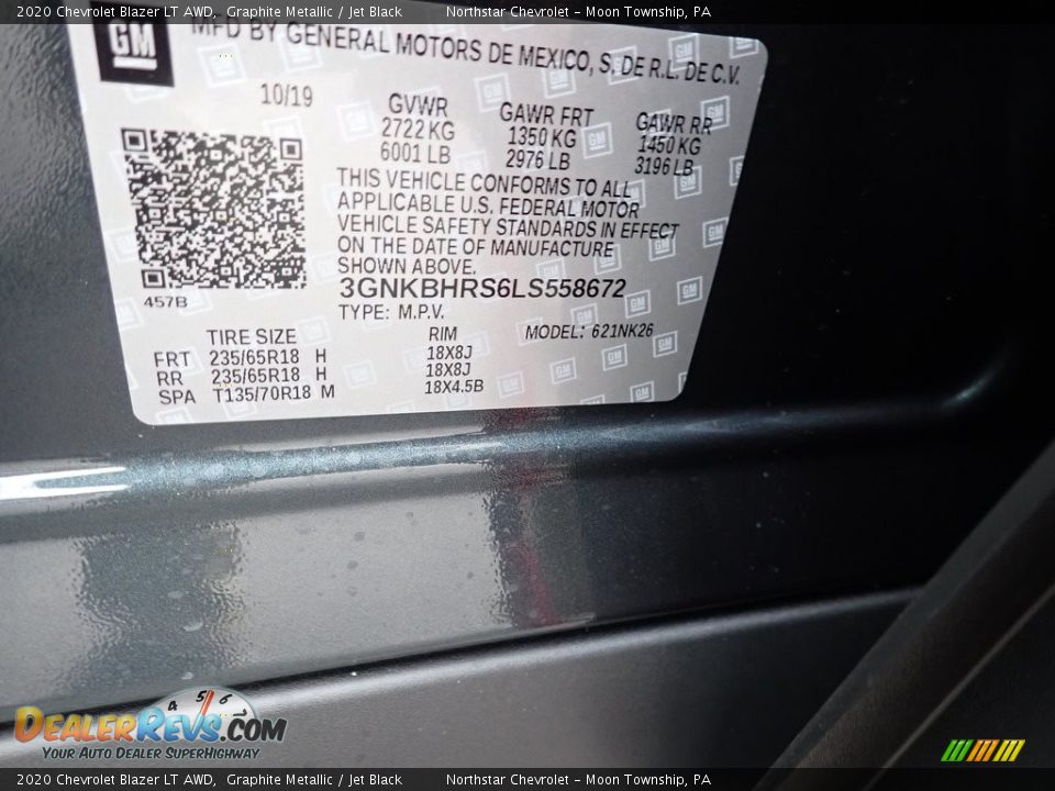 2020 Chevrolet Blazer LT AWD Graphite Metallic / Jet Black Photo #16
