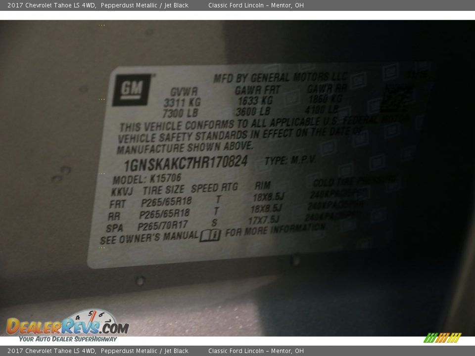 2017 Chevrolet Tahoe LS 4WD Pepperdust Metallic / Jet Black Photo #24