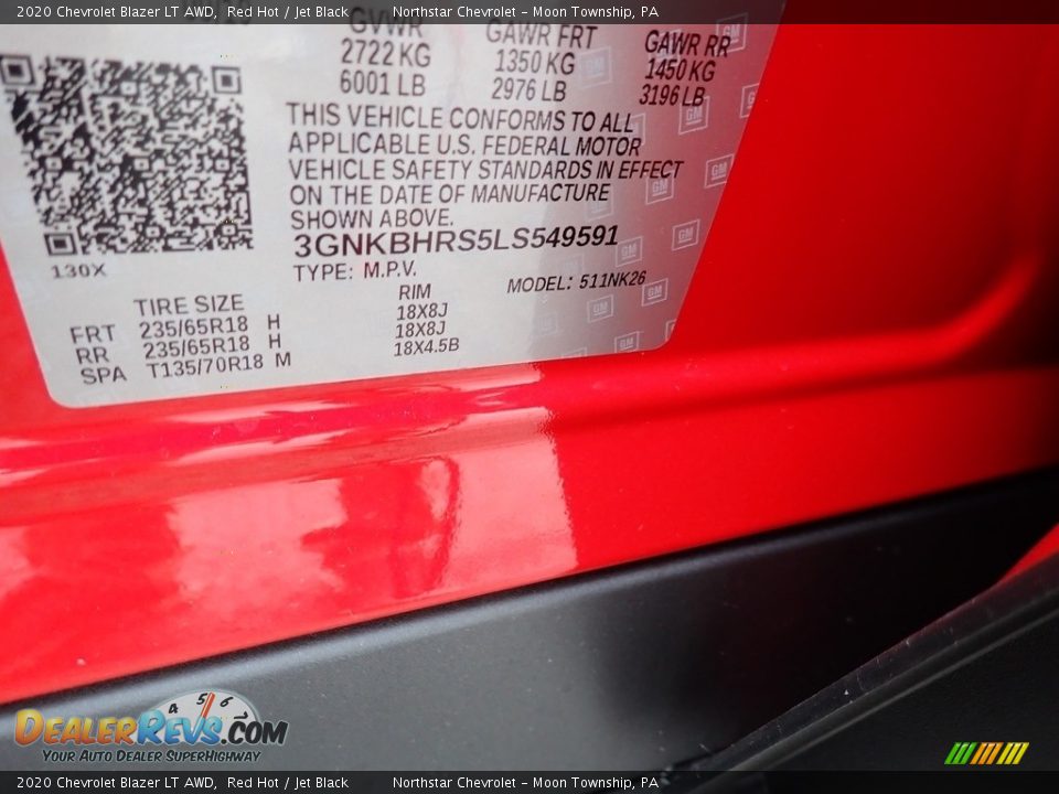 2020 Chevrolet Blazer LT AWD Red Hot / Jet Black Photo #15