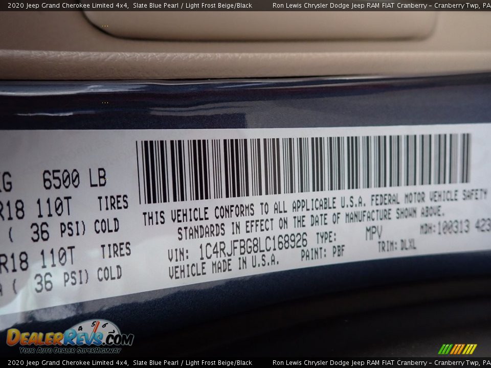 2020 Jeep Grand Cherokee Limited 4x4 Slate Blue Pearl / Light Frost Beige/Black Photo #15