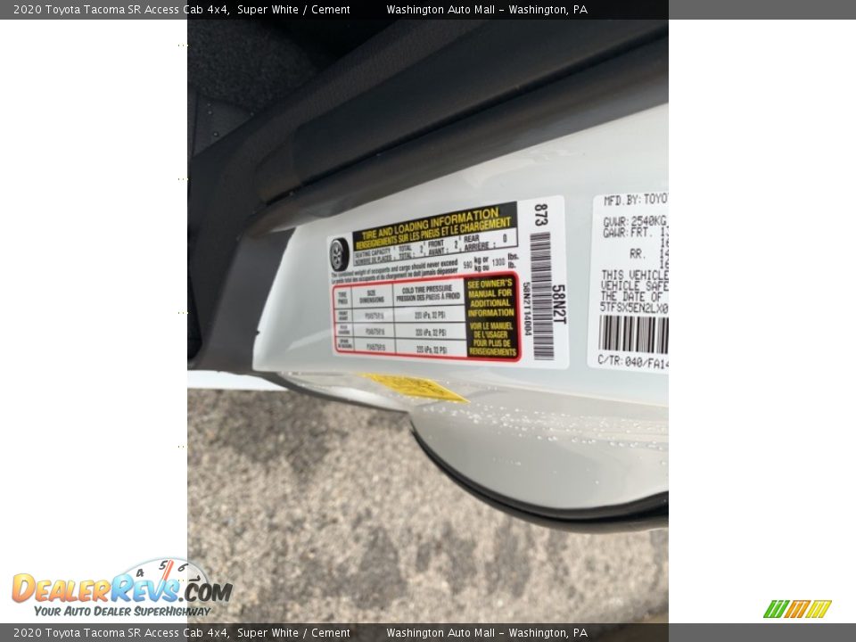 2020 Toyota Tacoma SR Access Cab 4x4 Super White / Cement Photo #12