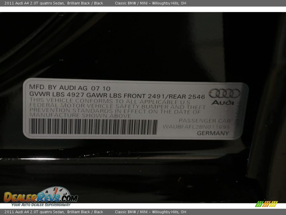 2011 Audi A4 2.0T quattro Sedan Brilliant Black / Black Photo #20