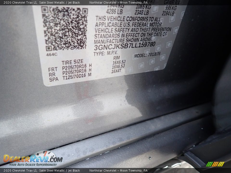 2020 Chevrolet Trax LS Satin Steel Metallic / Jet Black Photo #16