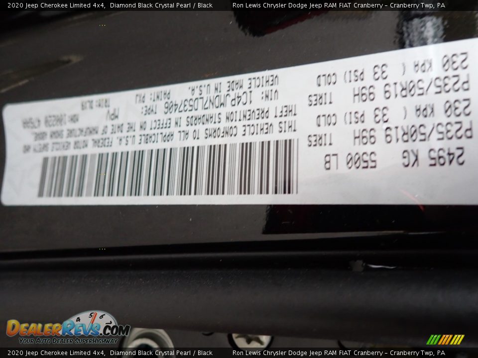 2020 Jeep Cherokee Limited 4x4 Diamond Black Crystal Pearl / Black Photo #16