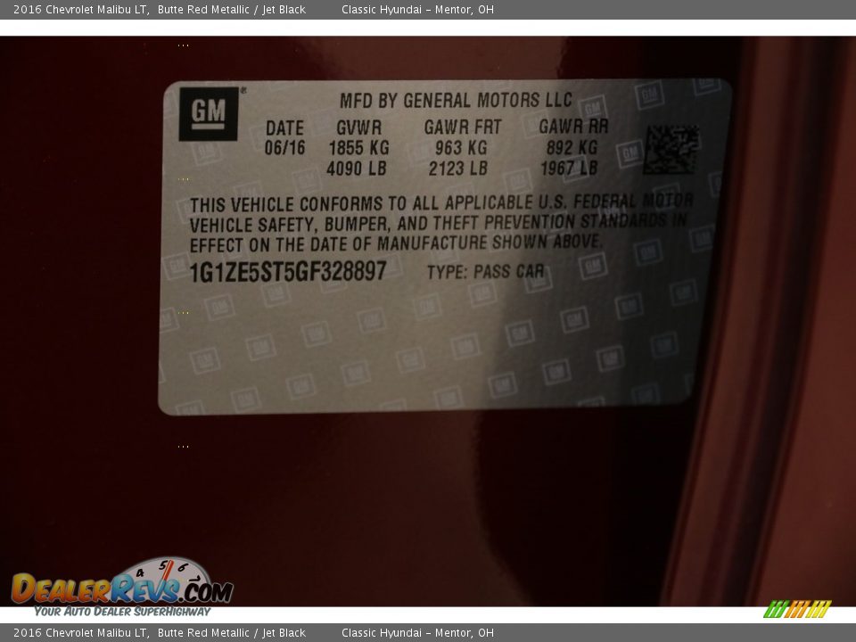 2016 Chevrolet Malibu LT Butte Red Metallic / Jet Black Photo #19
