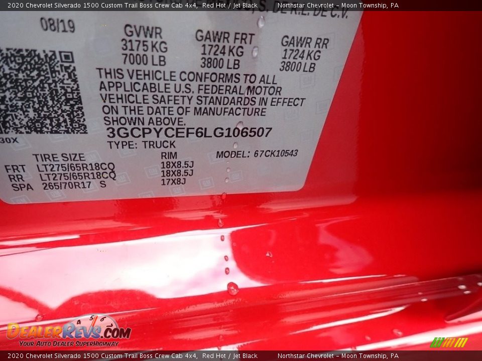 2020 Chevrolet Silverado 1500 Custom Trail Boss Crew Cab 4x4 Red Hot / Jet Black Photo #15