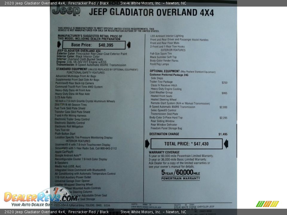 2020 Jeep Gladiator Overland 4x4 Window Sticker Photo #32