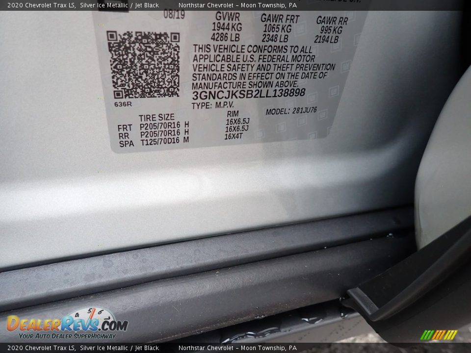 2020 Chevrolet Trax LS Silver Ice Metallic / Jet Black Photo #16