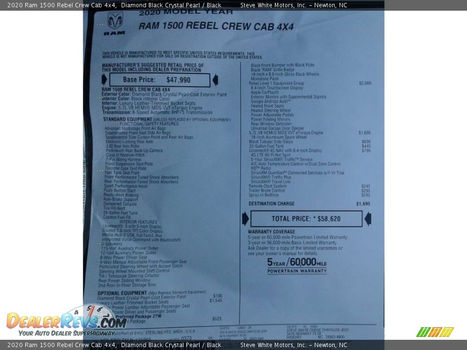 2020 Ram 1500 Rebel Crew Cab 4x4 Window Sticker Photo #35