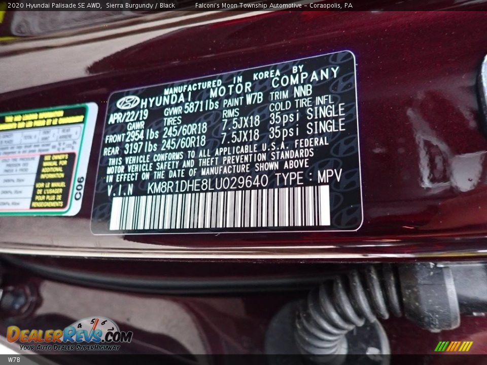 Hyundai Color Code W7B Sierra Burgundy