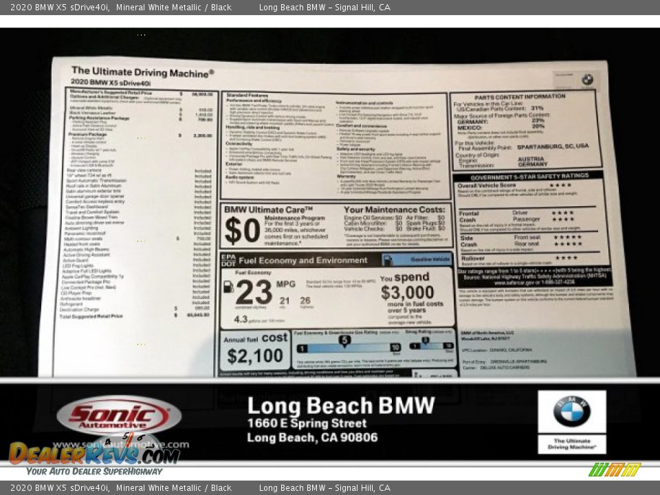 2020 BMW X5 sDrive40i Mineral White Metallic / Black Photo #10