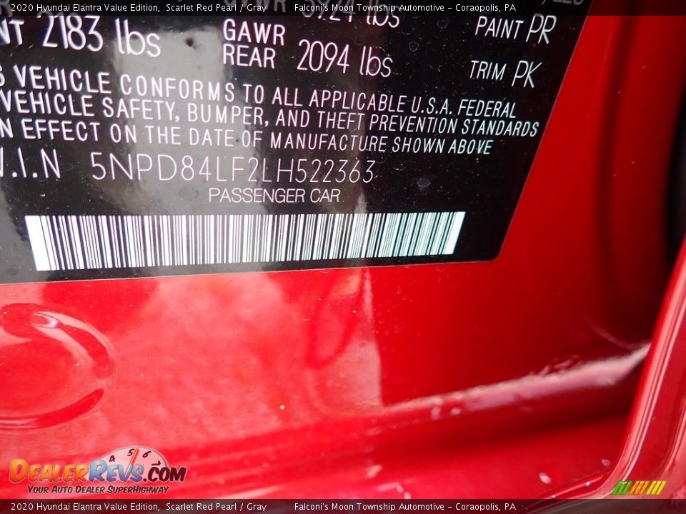 2020 Hyundai Elantra Value Edition Scarlet Red Pearl / Gray Photo #13