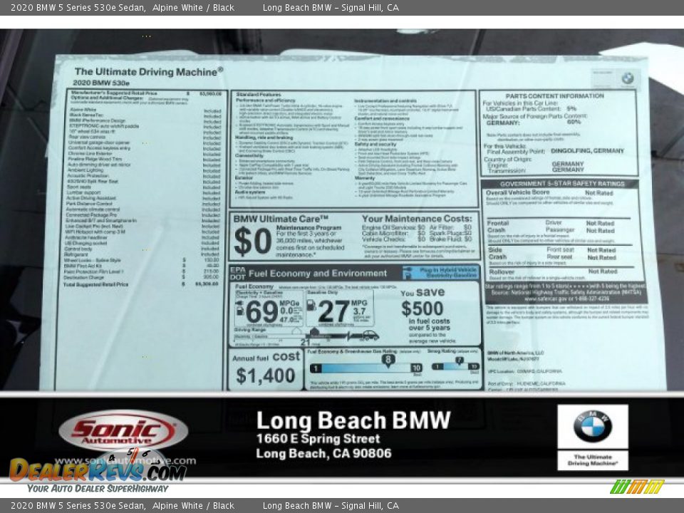 2020 BMW 5 Series 530e Sedan Alpine White / Black Photo #10