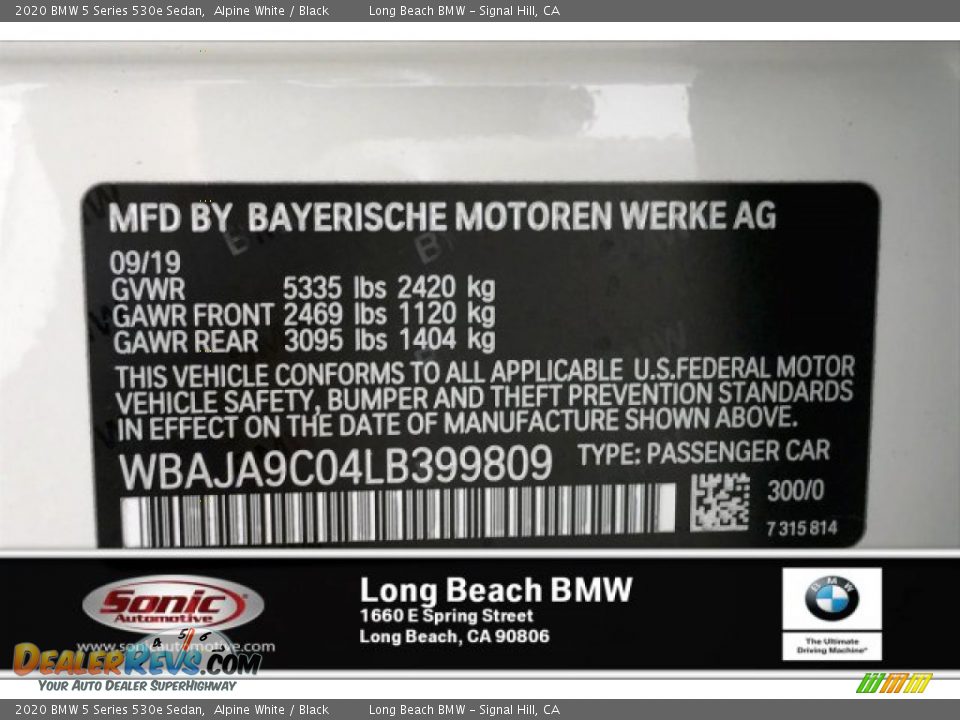 2020 BMW 5 Series 530e Sedan Alpine White / Black Photo #11