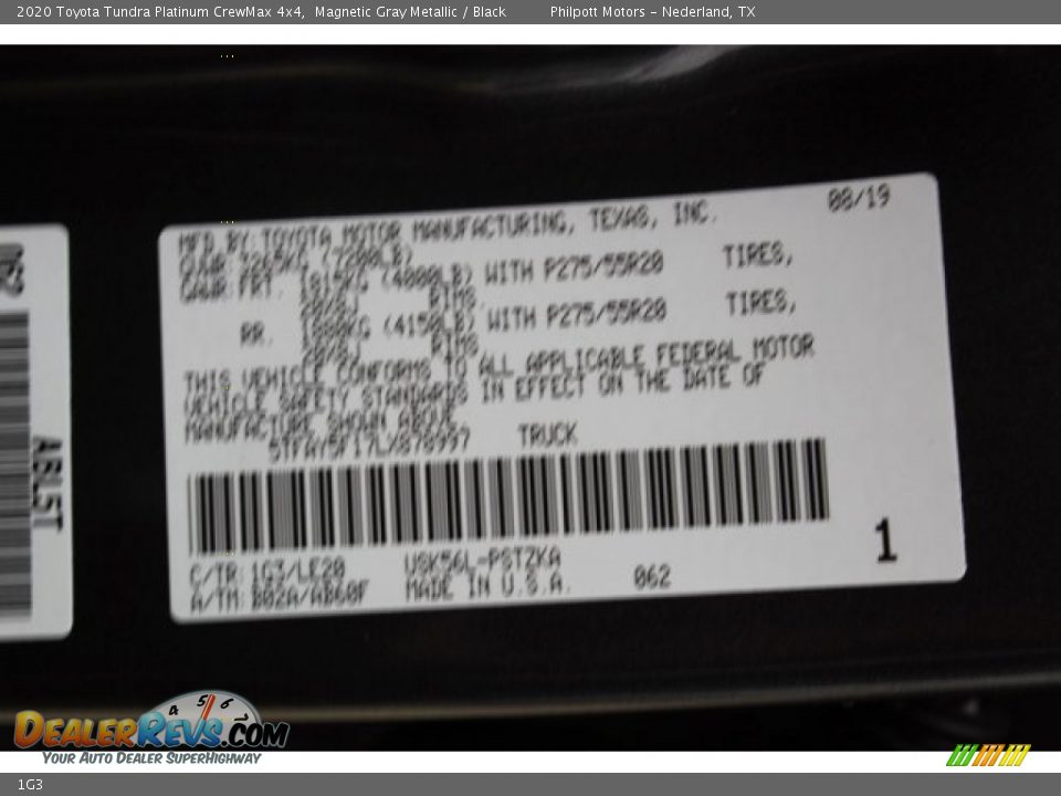 Toyota Color Code 1G3 Magnetic Gray Metallic