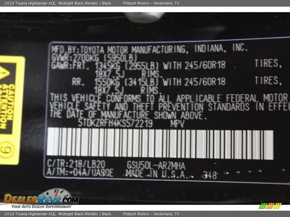 2019 Toyota Highlander XLE Midnight Black Metallic / Black Photo #26