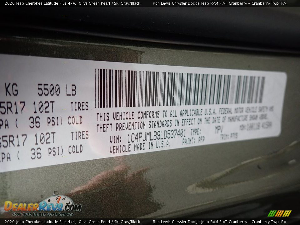 2020 Jeep Cherokee Latitude Plus 4x4 Olive Green Pearl / Ski Gray/Black Photo #15