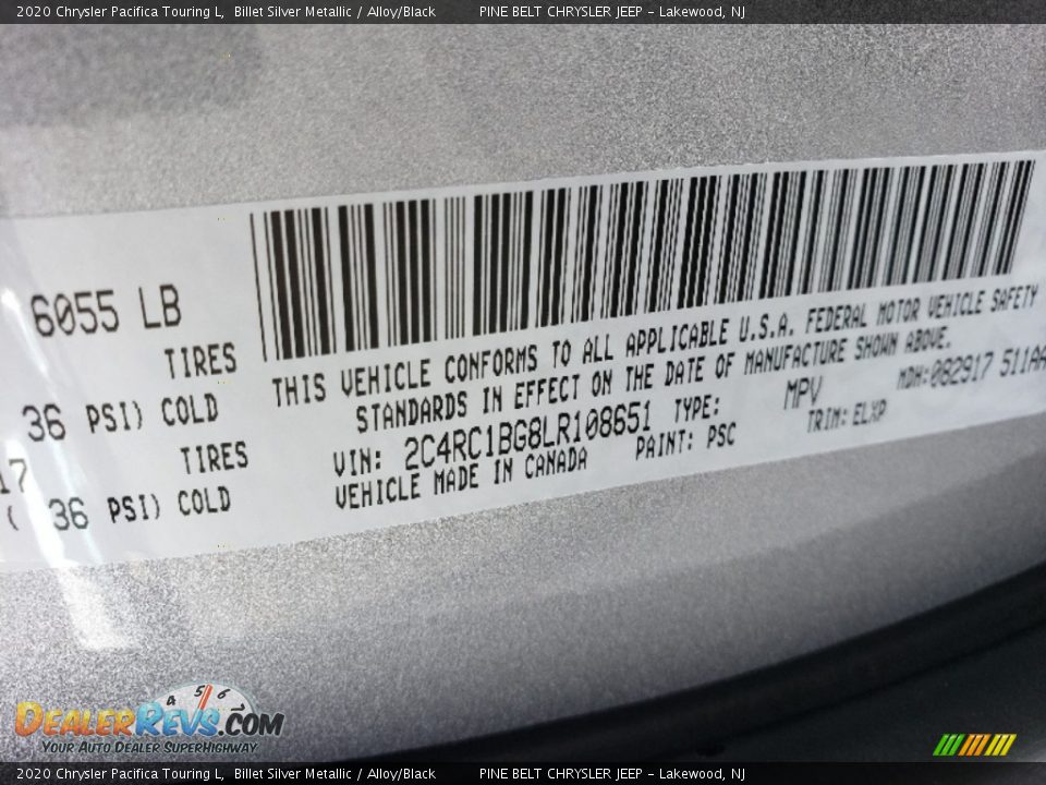 2020 Chrysler Pacifica Touring L Billet Silver Metallic / Alloy/Black Photo #9