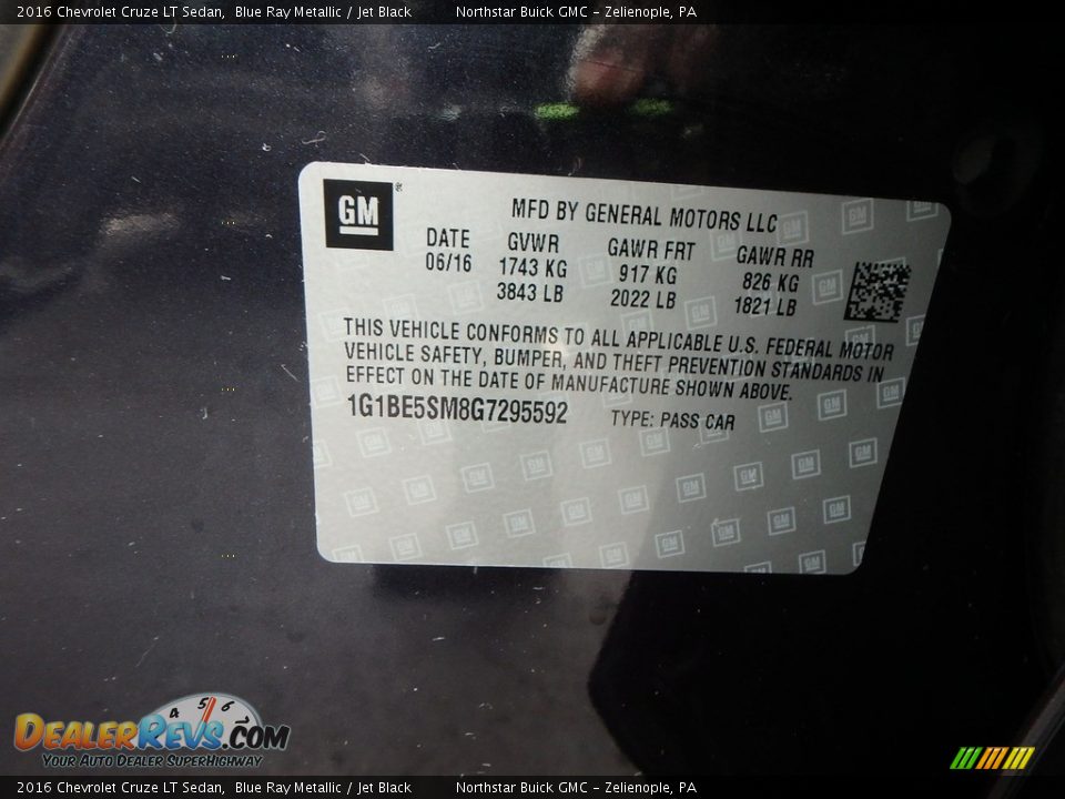 2016 Chevrolet Cruze LT Sedan Blue Ray Metallic / Jet Black Photo #15