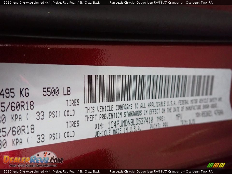 2020 Jeep Cherokee Limited 4x4 Velvet Red Pearl / Ski Gray/Black Photo #15