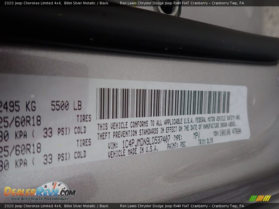 2020 Jeep Cherokee Limited 4x4 Billet Silver Metallic / Black Photo #14