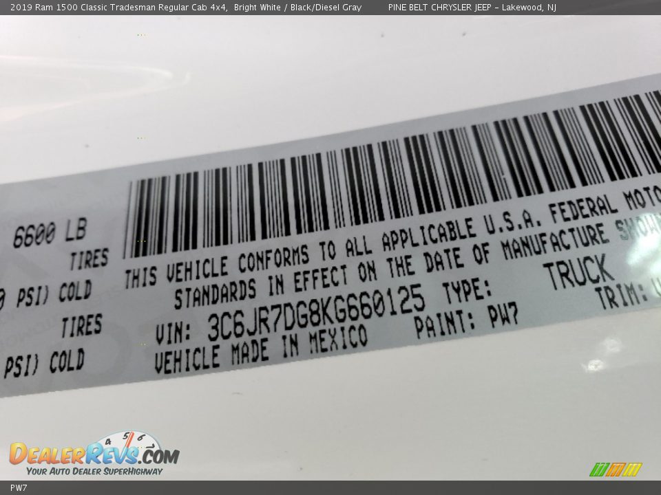 Ram Color Code PW7 Bright White