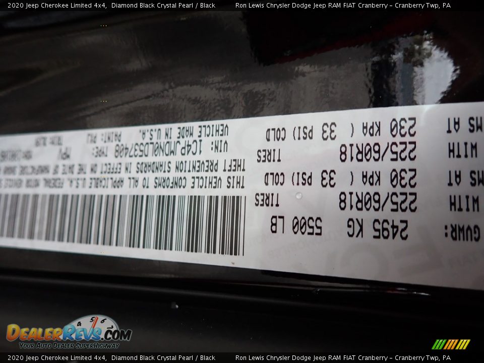 2020 Jeep Cherokee Limited 4x4 Diamond Black Crystal Pearl / Black Photo #13